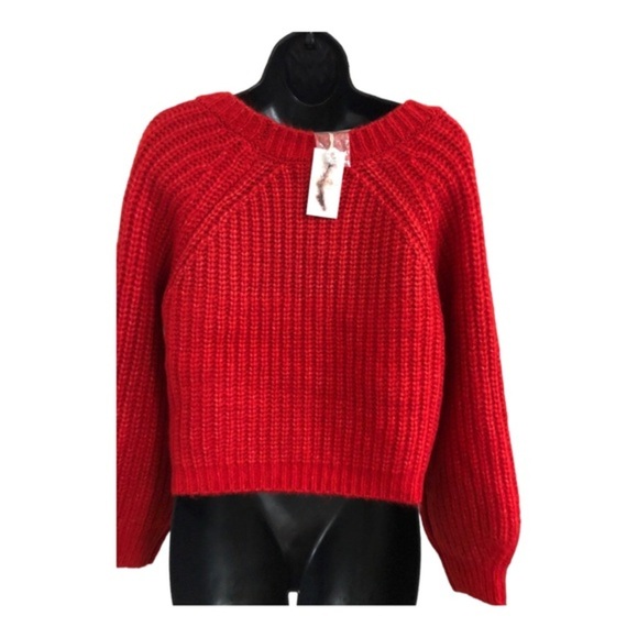 Jessica Simpson red chunky knit fuzzy bejeweled button v-neck cardigan size M - Picture 14 of 16